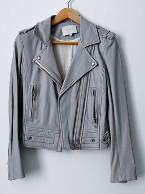 Iro Lamb Leather Grey Biker Jacket Size 34